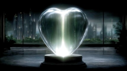 Poster - Crystalline Heart Sculpture Shines in an Unidentified Location with Elegant Design Elements