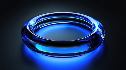 Aufkleber - A luminous blue glass ring reflecting light on a dark surface