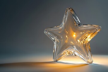 Poster - Beautiful star-shaped glass sculpture illuminated on a smooth surface at night