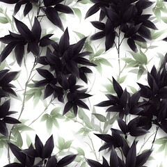 Poster - Dark Blooms and Green Leaves Patterned Backdrop Floral Elegance in Botanical Splendor Art.