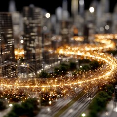 Poster - Dazzling Urban Skyline Lights Illuminate the Night Creating a Mesmerizing Tapestry of Cityscape Beauty.