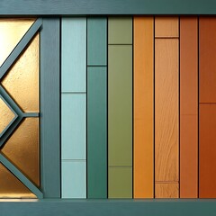 Poster - Decorative Multicolor Wood Panel with Gold Accent Abstract Design Rich Earthy Tone Palette