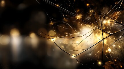Poster - Delicate Fractured Glass Reflections with Glowing Light Particles and Dark Background Sophistication