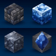 Poster - Digital Art Cubes of Stone Diamond and Blue Patterns Creative Resource for Design Projects.