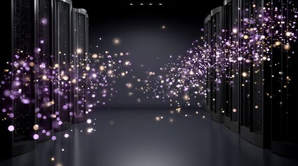 Poster - Digital Data Flowing Through Server Racks Illuminating Dark Hallway Connecting Cloud Computing Network.