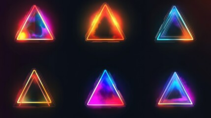 Aufkleber - Glowing colorful triangular frames arranged in a dark background