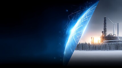 Poster - Digital Infrastructure Landscape with Industrial Plant Integration and Futuristic Visualization.