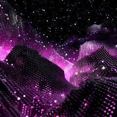 Poster - Digital Landscape of Points and Purple Hues A Futuristic Representation of Data Flow and Connection
