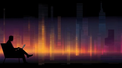 Poster - Digital Silhouette Watching City Skyline at Dusk