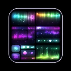 Poster - Digital Soundscape Visualization Interface with Abstract Neon Spectrum Graphical Elements Layout.