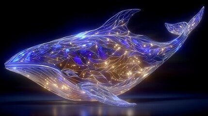 Poster - Digital Whale Luminescence Abstract Creation Aquatic Animal Marine Underwater Oceanic Brilliance Art.
