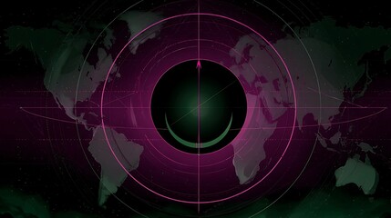 Poster - Digital World Surveillance Map with Dark Eye and Circular Network Connection Security Concept System