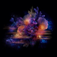 Poster - Dreamlike Bloom of Abstract Flowers with Shimmering Lights and Vibrant Hues.