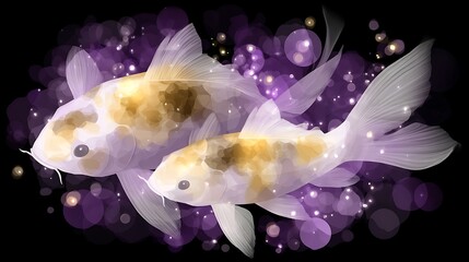 Wall Mural - dual aquatic koi fish harmony in luminescent ambiance symbolizing togetherness and serenity