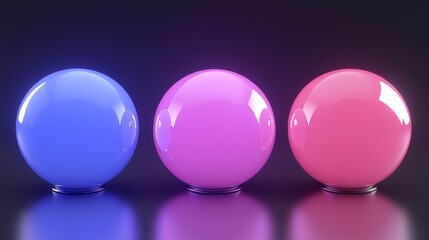 Poster - Vibrant colors adorn three glowing torus shapes positioned on a reflective surface with a black background
