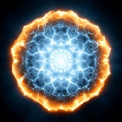 Wall Mural - dynamic energy orb with electric discharge effect and fiery outer glow cosmic power abstract visual.
