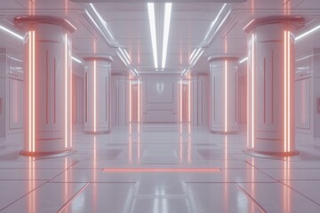 Poster - the corridor's endless expanse is illuminated by vibrant neon lights, conjuring a futuristic atmosph