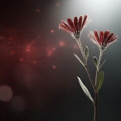 Poster - Elegant Digital Flowers Rendering with Intricate Geometric Mesh and Delicate Red Petals on Dark Backdrop.