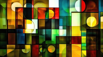 Aufkleber - A vibrant geometric abstract artwork with squares and circles