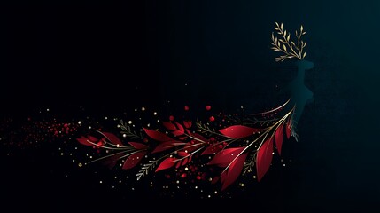 Poster - elegant reindeer silhouette with floral antlers in dark backdrop a festive design illustration.