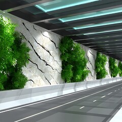 Poster - Elevated Highway Tunnel with Stone Walls and Greenery Enhancing Urban Infrastructure Aesthetic.