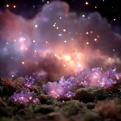 Poster - Enchanted Celestial Landscape Dreamscape with Ethereal Glow and Mysterious Rocks.
