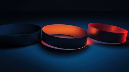 Aufkleber - Three illuminated geometric rings resting on a reflective surface