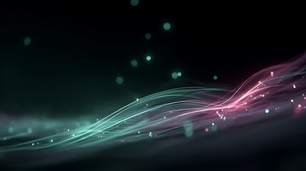 Poster - energetic wavy light streaks flowing across dark background with light particle accents 99.