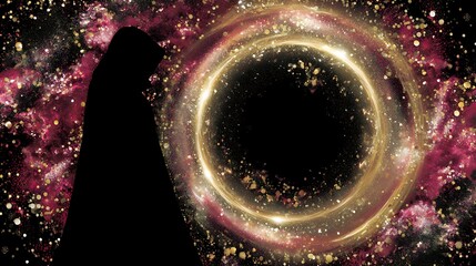 Poster - Enigmatic Silhouette Before Cosmic Gateway a Dance of Light and Shadow in the Celestial Sphere.