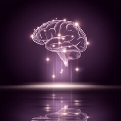 Poster - Envisioning the Cerebral Realm Holographic Brain Projection on a Dark Reflective Surface Abstract Art