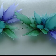 Poster - Ethereal Bloom Alcohol Ink Painting on Silver Abstract Background Floral Art Contemporary