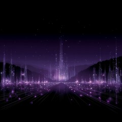 Poster - ethereal cityscape with glowing lines and ambient purple hues night vision futuristic vistas