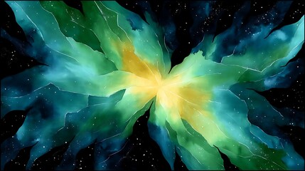 Poster - ethereal cosmos radiance a dreamy nebula watercolor with abstract starry bloom effect art piece