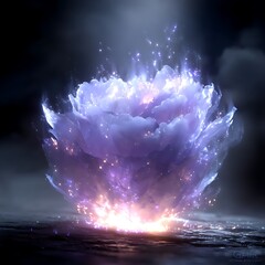 Poster - Ethereal Flower Burst of Light a Digital Art Fantasy Creation with Glowing Particles and Soft Textures.