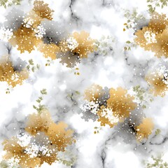 Poster - Ethereal Gold and Gray Floral Marble Texture with Delicate White Accents in a Seamless Repeat Design.
