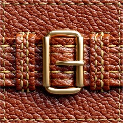 Poster - Luxury Leather: A Close-Up of Textured Material with Golden Buckle and Detailed Stitching Craftsmanship