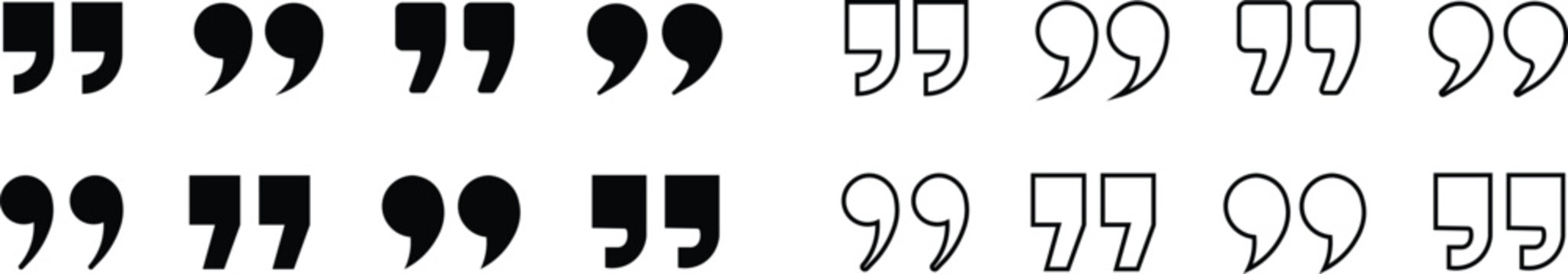 Quote Marks Abstract Vector Icon Set Quotes icon. Quote mark icon set for conversation or definition. Quote speech symbol vector illustration.Quote mark. Quotes icon set. Black quotes icons set vector