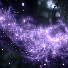 Poster - ethereal violet glow swirls in night sky with sparkling particles and fern silhouette magic.