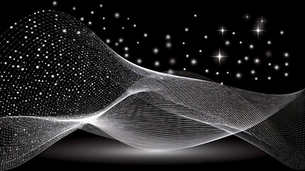 Fototapete - ethereal wave formation on starry backdrop a digital art composition with smooth lines and bokeh