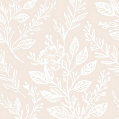 Poster - Exquisite Botanical Delight Artistic Flourish Hand Drawn Style Seamless Pattern On Pastel Peach Tone