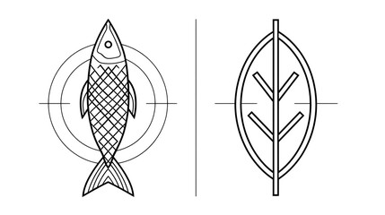 Poster - Fish Leaf Symbolism Nature Intertwined in Artistic Design Simple Art Illustrations Modern Line Art.