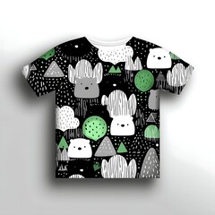 Poster - Forest Friends Graphic Tee Design Featuring Bears Trees and Cloud Shapes Abstract Pattern.