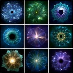 Poster - Fractal Floral Explosion Abstract Digital Art Ninefold Cosmic Bloom Series Eye of the Universe