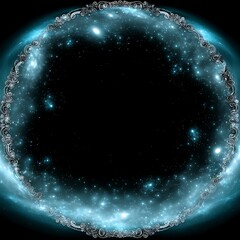 Poster - Galactic Portal Frame Celestial Border with Cosmic Glow Elegant Ornament in Shades of Blue and Black.