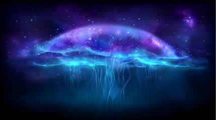Poster - Galactic Jellyfish Floating Through the Cosmic Ocean Nebula With an Ethereal Glowing Effect.
