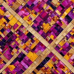 Poster - Geometric Abstract Mosaic Pattern in Gold and Magenta with an Artistic Modern Style Design.