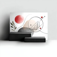 Poster - Geometric Abstraction Presentation with Minimalist Shapes and Graphic Elements on Two Black Stands.
