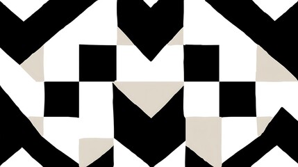 Poster - Geometric Harmony A Dance of Black White and Beige Triangular Squares in an Abstract Pattern Design