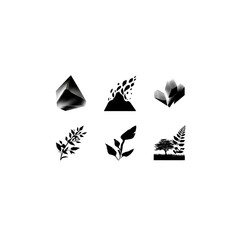 Poster - Geometric Nature Icons Black and White Designs Rock Plant Branch Tree Forest Fern Leaf Minimalist Style.