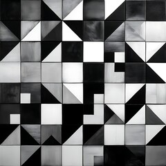 Poster - Geometric Squares Abstract Design of Triangle and Square Patterns in Black White and Gray Tones.